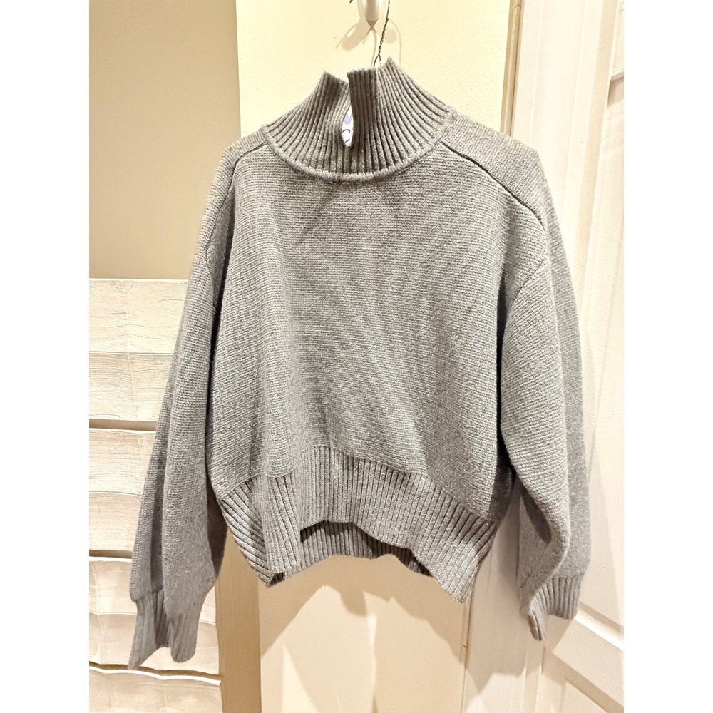 Zara Womens Grey Mock Neck Cropped Knit Sweater Ribbed Pullover Large